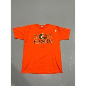 Vintage Y2K Florida Shirt Large Marlin Graphic Orange Distressed Tourist Tee